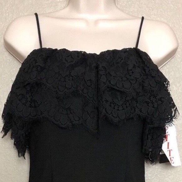 Betsy & Adam Gorgeous Black Off The Shoulder Fit & Flare Lace Trim Dress Size 8 - Picture 3 of 12